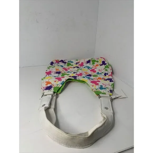 Disney World Parks 2010 Wht Tote Bag Neon Rainbow Paint Splash Mickey Mouse New - Picture 3 of 5